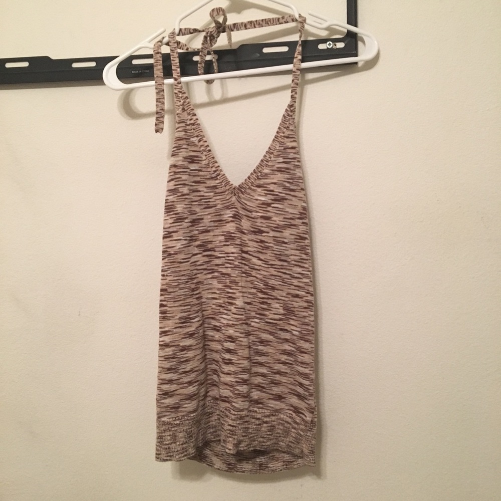 Brown and White Halter Cami Top M